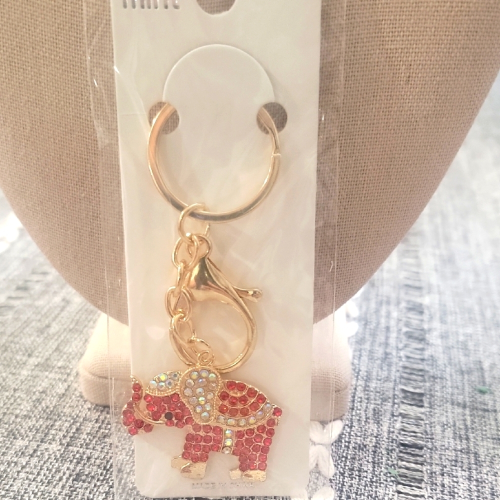 Elegant Gold and Red Elephant Keychain
